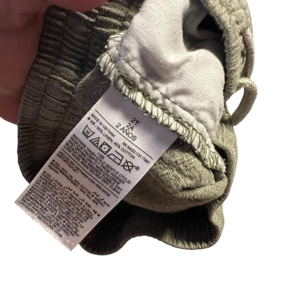 Old Navy Toddler Boys Linen Blend Shorts 2T Olive Green Drawstring Summer Casual